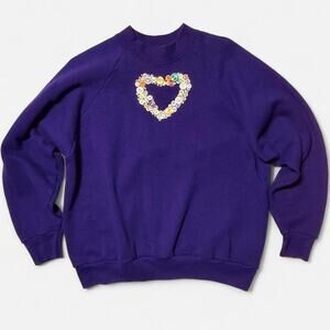 Vintage Fruit of the Loom Purple Button Heart Crewneck Sweatshirt